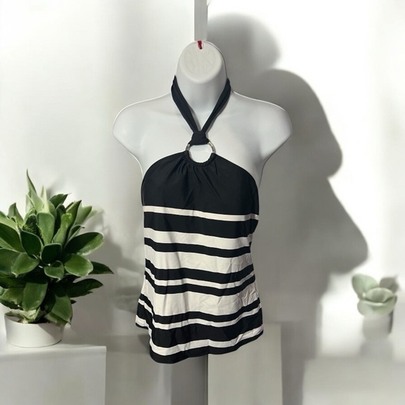 Chaps Black and White Halter Tankini Swim Top – Size 10 (Pre-Loved) - Picture 1 of 3